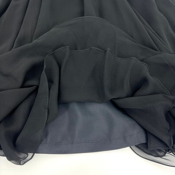 Vintage Black Ruffle Hem Silk Lined Skirt Chiffon Side Zip Size Small - Picture 6 of 6